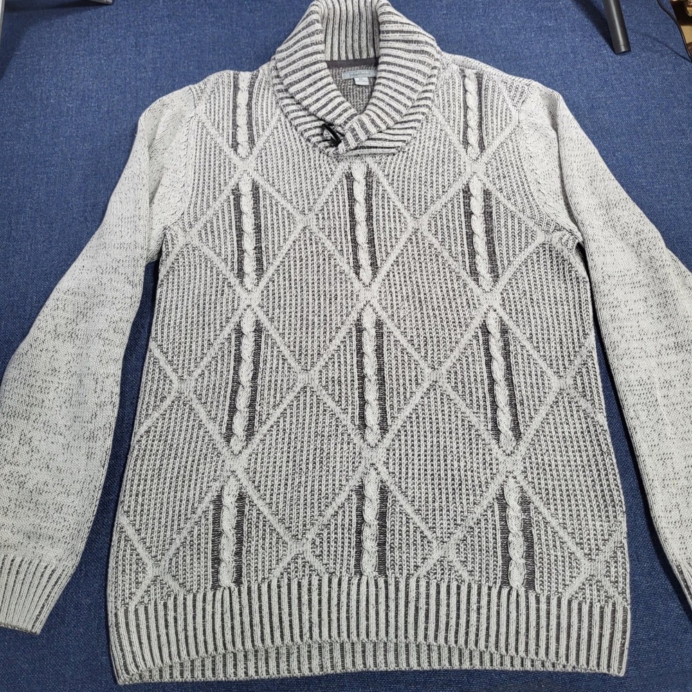 Method Mens Shawl Collar Sweater Cable Knit Diamond Pattern XL Gray Toggle